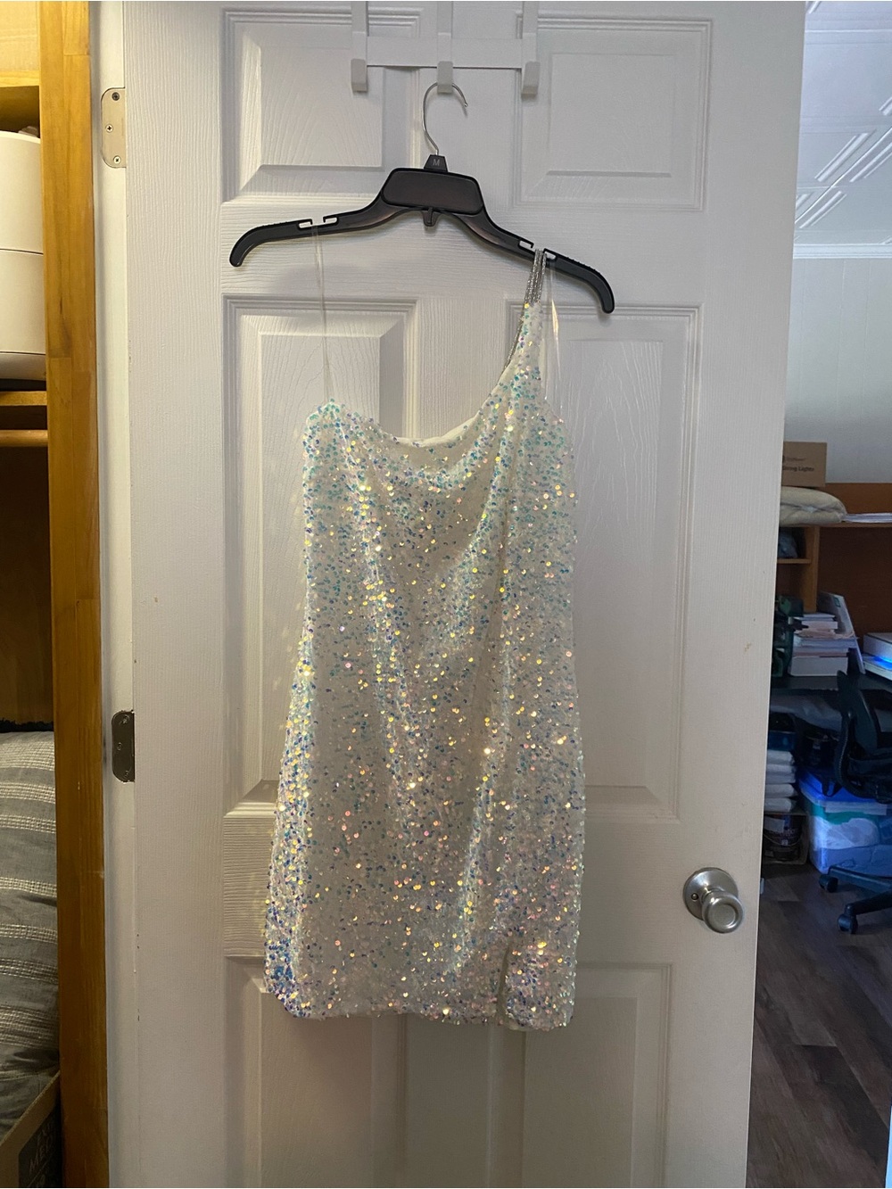 Juniors Large Iridescent Sequin Dress - White
